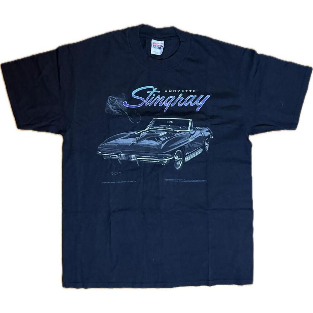Vintage 90s Single Stitch Hanes Black Corvette Stingray Racing T-shirt Size L